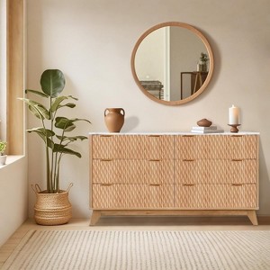 Jojoka Fluted 6 Drawers Dresser with Faux Marble Top,Sturdy Storage Cabinet with Anti-Tip Design for Bedroom - 1 of 4