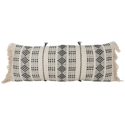 14X36 Inch Hand Woven Geo Diamond Pillow Black Cotton With Polyester Fill by Foreside Home & Garden