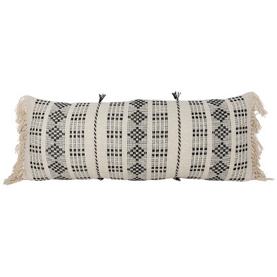 Unique Black 14 in. x 36 in. Neutral Solid Cotton Lumbar Throw Pillow with  Tassels