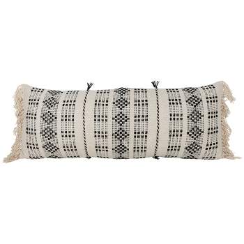 14X36 Inch Hand Woven Geo Diamond Pillow Black Cotton With Polyester Fill by Foreside Home & Garden