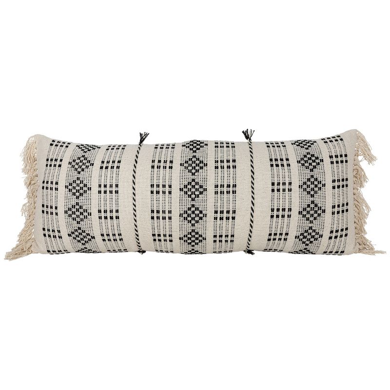 14X36 Inch Hand Woven Geo Diamond Pillow Black Cotton With Polyester Fill by Foreside Home & Garden, 1 of 6