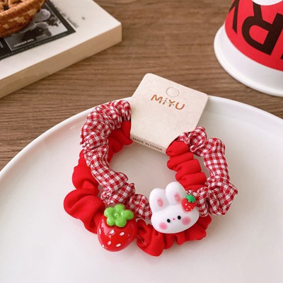 MyKids-USA Versatile Red Cute Strawberry Little Bunny Fabric Hair Rope Hair Tie