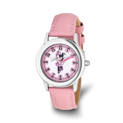Black Bow Jewelry Disney Girls Minnie Mouse Pink Leather Band Time Teacher Watch