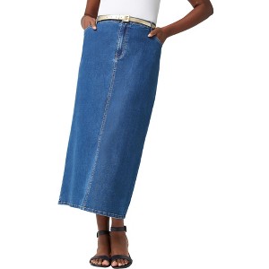 Jessica London Women's Plus Size True Fit Stretch Denim Midi Skirt - 1 of 4