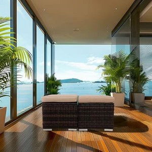 GlasFlength Ottomans and Benches, Set of 2 Patio PE Rattan Ottomans with Hidden Storage and Removable Cushion for Garden, Brown, 15.74"*15.75"*13.38" - 1 of 4