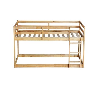 YOOCOZZ Twin over Twin Solid Rubber Wooden Floor Bunk Bed with Ladder - 1 of 4