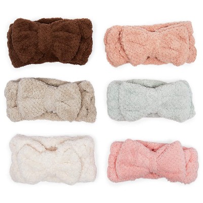 Glamlily 6 Pack Fluffy Microfiber Bowtie Headbands, Facial Makeup Hair Band for Face Wash