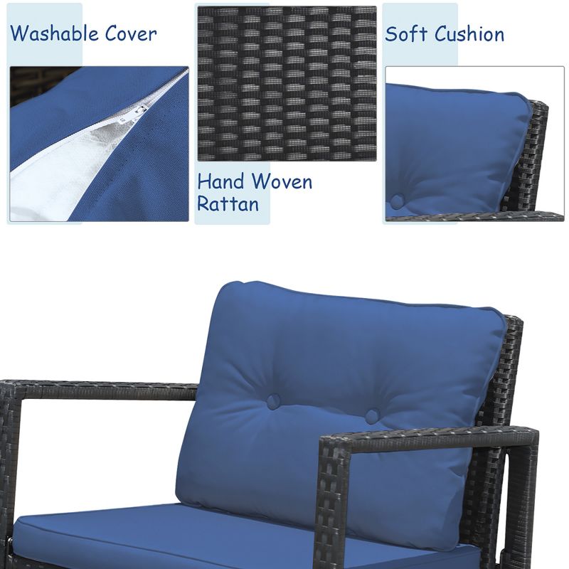 Costway 3PCS Patio Rattan Furniture Set Rocking Chairs Cushioned Sofa, 5 of 12