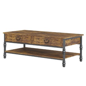 GustoWave 41" Mid Century Modern Coffee Table with 2 Drawers & Storage Shelf for Living Room, Office, Parlor, Reading Room, Rustic Brown - 1 of 4