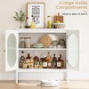 Whizmax 2 Set Sideboard Buffet Cabinet with Glass Doors, Rattan Storage Cabinet with Adjustable Shelves for Dining Room, Kitchen, Living Room - White - image 4 of 4