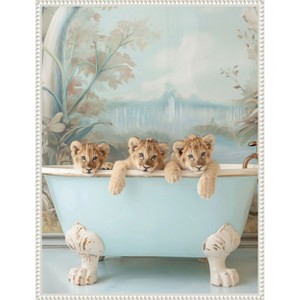 Amanti Art Blue Lagoon Lion Cubs by Niky Rahner Framed Canvas Wall Art - 1 of 4