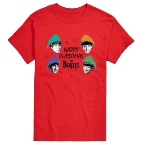 Men's - The Beatles - Happy Christmas Festive Santa Hats Short Sleeve Graphic T-Shirt - 1 of 4