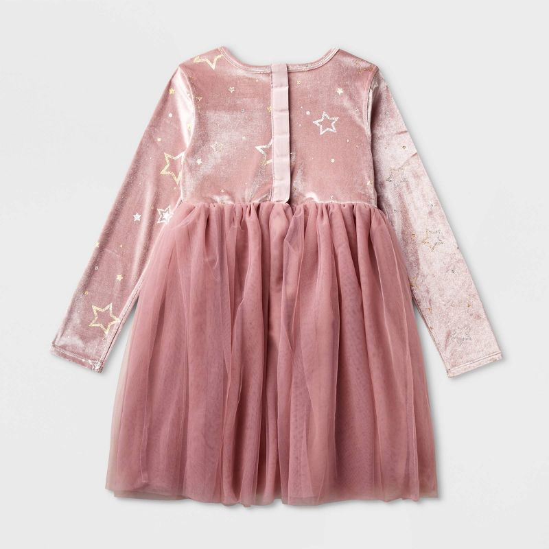 Girls&#39; Adaptive Long Sleeve Star Velour to Tulle Dress - Cat &#38; Jack&#8482; Dusty Pink, 3 of 6