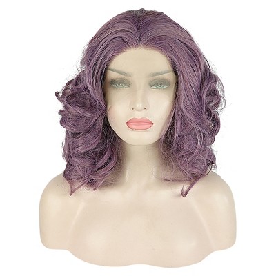 Unique Bargains Women's Medium Long Body Wave Lace Front Wigs with Wig Cap 14" Purple 1PC