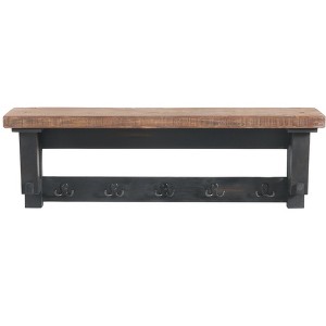 Adam 42 in. Wood Coat Hook with Shelf, Rustic Industrial Entryway Storage Rack with French Cleat, Natural Finish with Five Black Steel Double Hooks - 1 of 4