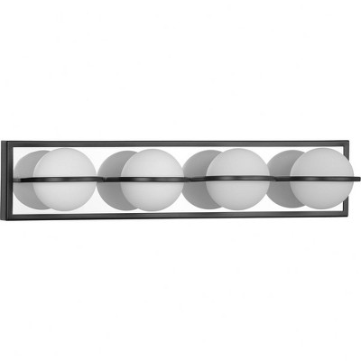 Progress Lighting Pearl 4-Light LED Modern Bath Vanity Light, Steel, Matte Black, Opal Glass Shade