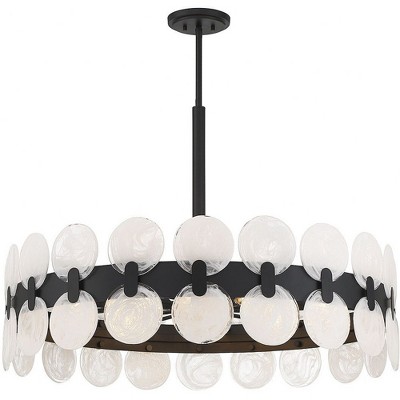 Matte Black 10-Light Chandelier with Strie Piastra Glass