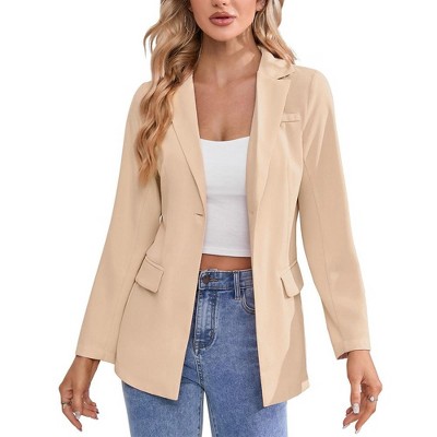 Casual Blazer Jackets for Women Long Sleeve Open Front Button Work Office Suit Jacket with Pockets