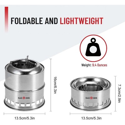 GasOne Wood Burning Camping Stove - Stainless Steel Portable Stove with Grill Grid for Picnic, BBQ, Camp, Hiking
