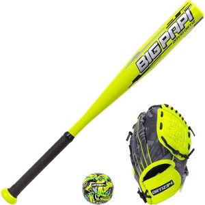 Ortiz34 Youth T-Ball Set, 25" Aluminum Bat (-10 Drop), Foam Core T-Ball, 9" Lightweight Glove, Graffiti Print (Volt/Black) - 1 of 4