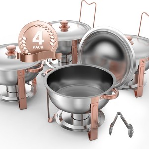 VEVOR Chafing Dish Buffet Set, 5 Qt 4 Pack, Stainless Steel Chafer with 4 Full Size Pans, Round Catering Warmer Server with Lid Water Pan,Rose Gold - 1 of 4