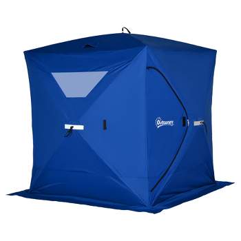 Outsunny 4 Person Ice Fishing Shelter, Waterproof Oxford Fabric Portable Pop-up Ice Tent with 2 Doors for Outdoor Fishing