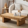 Rustic Farmhouse Solid Wood Coffee Table with Block Legs, Rectangular Low Profile Accent Table for Living Room or Home Office-Tanpinhause - 2 of 4