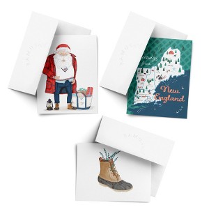 Greetings from New England, New England Boot, Preppy Santa Winter/Holiday/Christmas Greeting Card Pack Sets (3 ct, Assorted) by Ramus & Co - 1 of 4