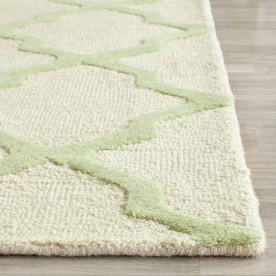 Ivory and Light Green Geometric Wool Area Rug