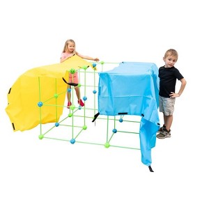 Funphix Fort 154 Pc Set for Supersized Glow in The Dark Fort Building + 4 colored sheets (Blue Green Balls) - 1 of 4