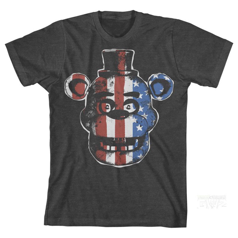 Five Nights at Freddy's American Flag Freddy Boy's Charcoal Heather T-shirt, 1 of 4