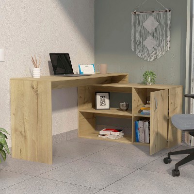 NicBex L Shaped Desk Home Office Desks Morden Desk with Storage Executive Work Desk with 1 Cabinet and 2 Shelves for Study and Office