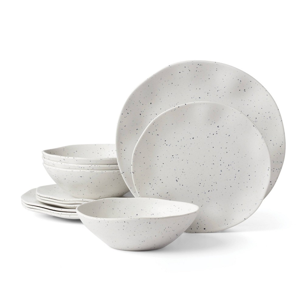 Photos - Glass Oneida 12pc Melamine Dinnerware Set Terrazzo Cream: Off-White Abstract Pattern, Service for 4, Includes Plates & Bowls 