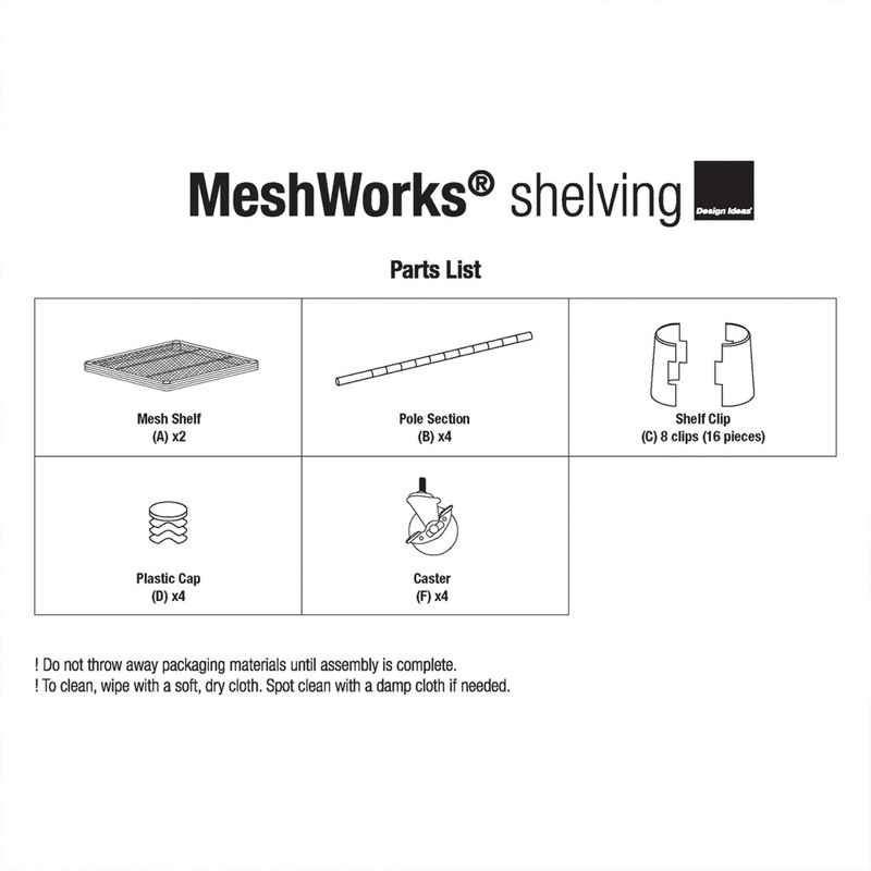 Design Ideas MeshWorks 2 Tier Wheeled Metal Storage Printer Cart Shelving Unit Rack for Kitchen or Office Organization, 17.7" x 17.7" x 23.6", White, 2 of 7
