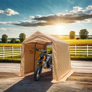 VisioGear 7*8FT Outdoor Portable Gazebo, Storage Shelter Shed with 2 Doors, Anti-Snow Portable Garage Kit Tent, Sand, 94.48"*82.68"*88.58" - 1 of 4
