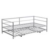Twin Size Daybed With Pop Up Trundle, Bed Frame With Braces Safety Guardrail, No Box Spring Needed, Sturdy Metal Slat Support, Folding Platform Bed - 2 of 4