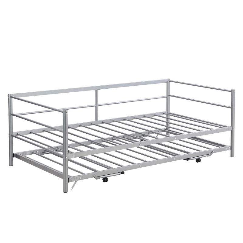 Twin Size Metal Daybed with Adjustable Trundle Bed, Pop Up Trundle-ModernLuxe, 5 of 11
