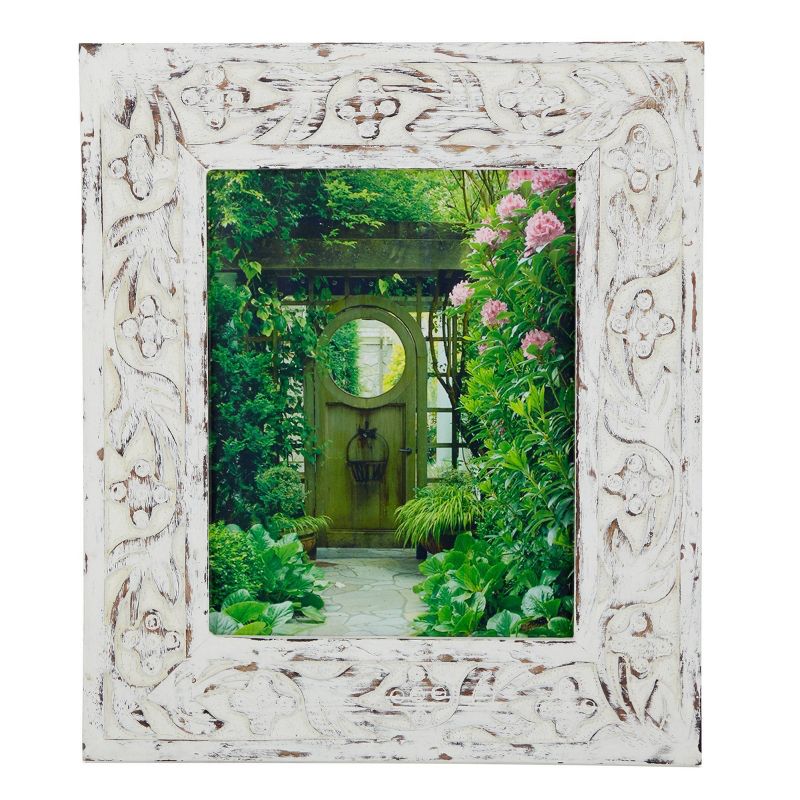 15&#34;x13&#34; Mango Wood Floral Handmade Intricate Carved 1 Slot Photo Frame White - Olivia &#38; May, 4 of 8