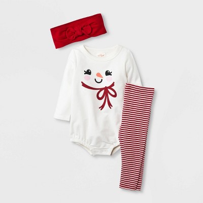 Image of Baby Girls' Snowman Romper with Leggings - Cat & Jack™ Cream Newborn