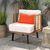 1 Piece Outdoor PE Rattan Armrests Club Chair,Fabric Upholstered Chair With Iron Frame,Garden Acacia Wood Armrests Club Chair-Coolbibila - 2 of 4