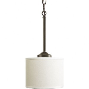 Progress Lighting, Inspire Collection, 1-Light Mini-Pendant, Antique Bronze, Off-White Linen Fabric Shade - 1 of 3
