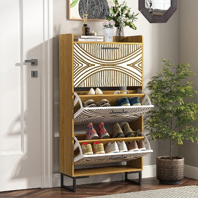 Hommoo Freestanding Shoe Storage Cabinet with 3 Flip Drawers