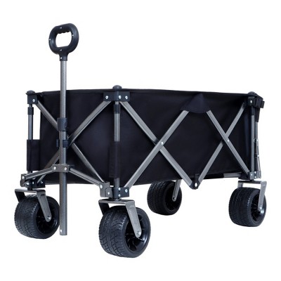 Grungis Folding Heavy Duty Wagon Cart with Adjustable Handle & Cup Holders,Shopping Cart with Quiet Wheels,Utility Cart for Camping,Shopping