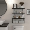 Munora Bathroom Shelf Over Toilet - Floating Wall Mounted Shelf with Wire Basket, Rustic Wood 3-Tier Storage Shelves - 2 of 4