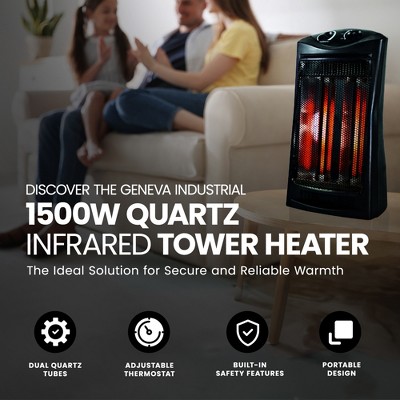 Geneva Black Quartz Infrared Electric Tower Heater with Thermostat
