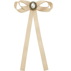 INSPIRE CHIC Women's Pre-Tied Long Ribbon Bowknot Faux Pearl Brooch Pin Tie - 1 of 4