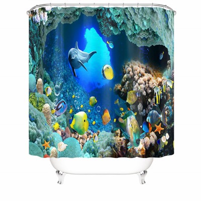 Dolphin And Fish Shower Curtains for Bathroom Waterproof Fabric Bath Curtain Durable Soft Stylish Bathroom Decor 72x72 Inch