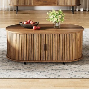 Hommoo Mid Century Oval Coffee Table with Storage Rustic Brown - 1 of 4