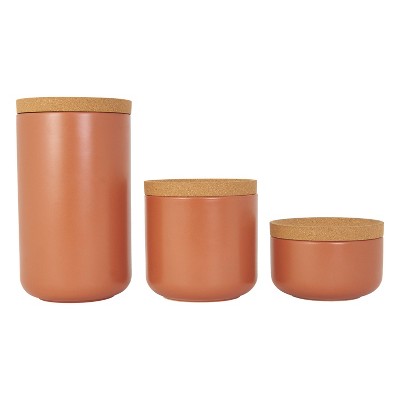 Kamenstein 3pc Canister Set Terracotte: Kitchen Storage Organizers, Ceramic & Cork, Spot Clean, Lifetime Warranty