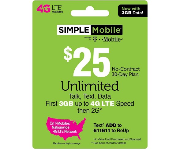 Simple Mobile Unlimited Talk/Text/Data Prepaid Card (Email Delivery)